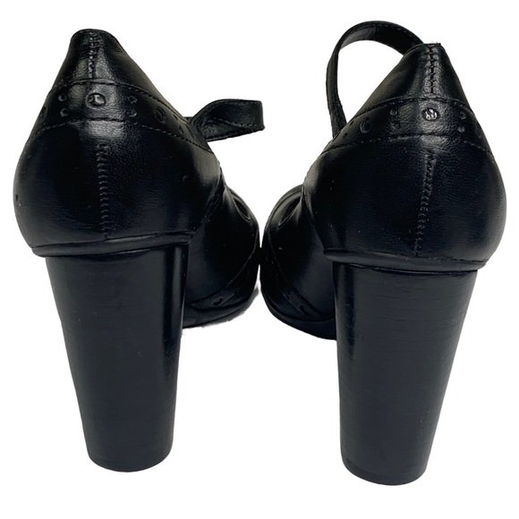 Gianni Bini Black Leather Wing Tip Heels Ankle Strap Dancing Retro Comfort Sz. 6 - Picture 7 of 15